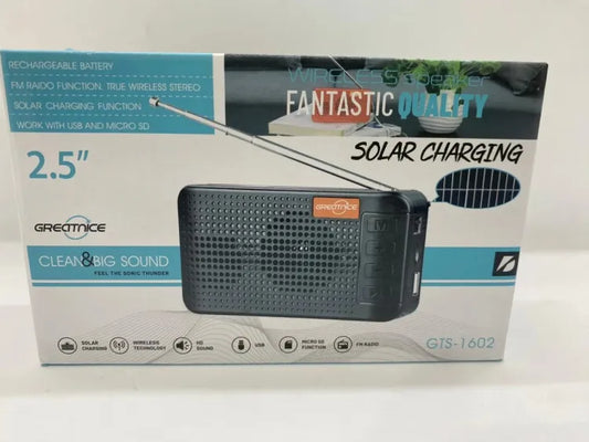 GTS-1602 Solar Rechargeable FM Radio with Bluetooth, USB, SD Card Supported